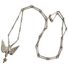 Collana Colomba Diamante Bianco Rubino Oro Cuore Argento Uccello