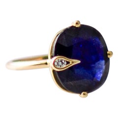 Anello Pavone in oro giallo con zaffiro naturale e diamante
