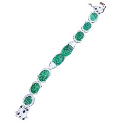 Bracelet en or 18 carats avec émeraudes de Zambie de 54,00 carats et diamants de 3,30 carats certifiés AIG