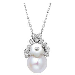 Fei Liu Mother of Pearl Diamond Pearl 18 Karat White Gold Pendant Necklace