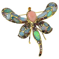 Bochic “Orient” Multi Sapphires & Ruby Brooch Set In 18K Gold & Silver