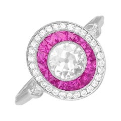 Anello con diamante a doppio alone in platino, (circa 0,50 carati) diamante europeo antico