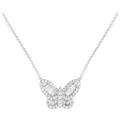 LB Exclusive 18K White Gold 1.12ct Diamond Butterfly Necklace