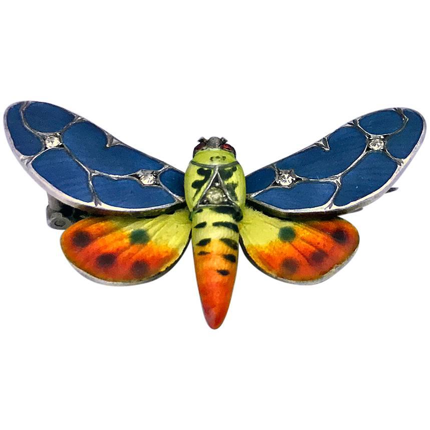 Meyle and Mayer Art Nouveau Jugendstil Enamel Butterfly Pin