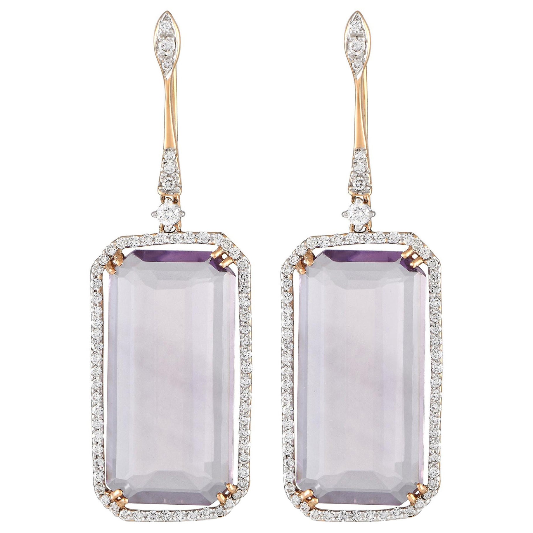 Casato 18K Yellow Gold 1.08ct Diamond and Amethyst Drop Earrings