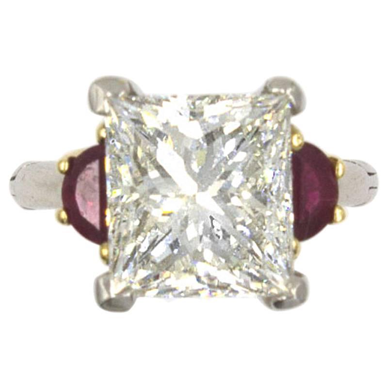 6.22 Carat Princess Cut Diamond Ruby Engagement Ring 