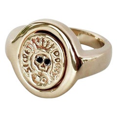 Crest Ring Signet Ring Black Diamond Skull Memento Mori Style J Dauphin