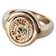 Esmeralda Crest Signet Ring Memento Mori Style Skull