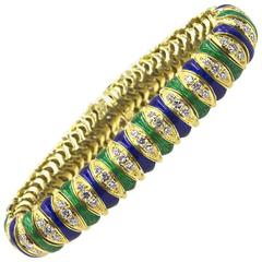 Italian Diamond Enamel 18 Karat Yellow Gold  Flexible Bracelet