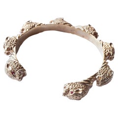 Jaguar Panther Head Bangle Cuff Bracelet  Ruby Animal