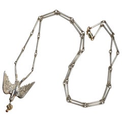 Dove Necklace  Chain White Diamond Ruby Gold Heart Silver