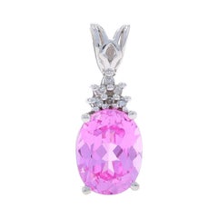 White Gold Lab-Created Pink Sapphire & Diamond Pendant - 10k Oval 2.23ctw