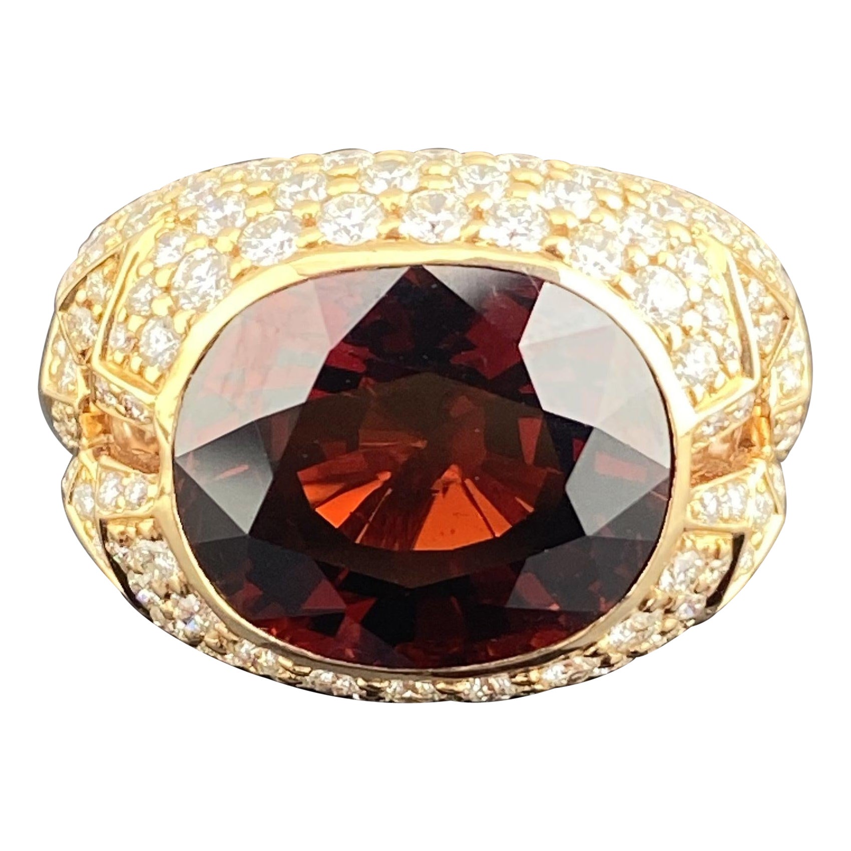 Certified 18K Rosegold Rare 22.6 Carat Spessartite and Diamond Cocktail Ring