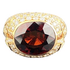 Certified 18K Rosegold Rare 22.6 Carat Spessartite and Diamond Cocktail Ring