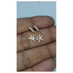 14k Solid Gold Star Shaped Earring Natural Diamond Earrings For Her Wedding Gift