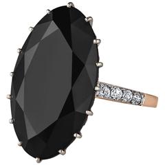 10.61 Carat Oval Black Spinel Diamond Gold Ring