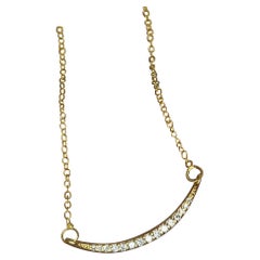 Diamond Bar Necklace 14k Solid Gold Minimalist Curved Necklace Wedding Gift .