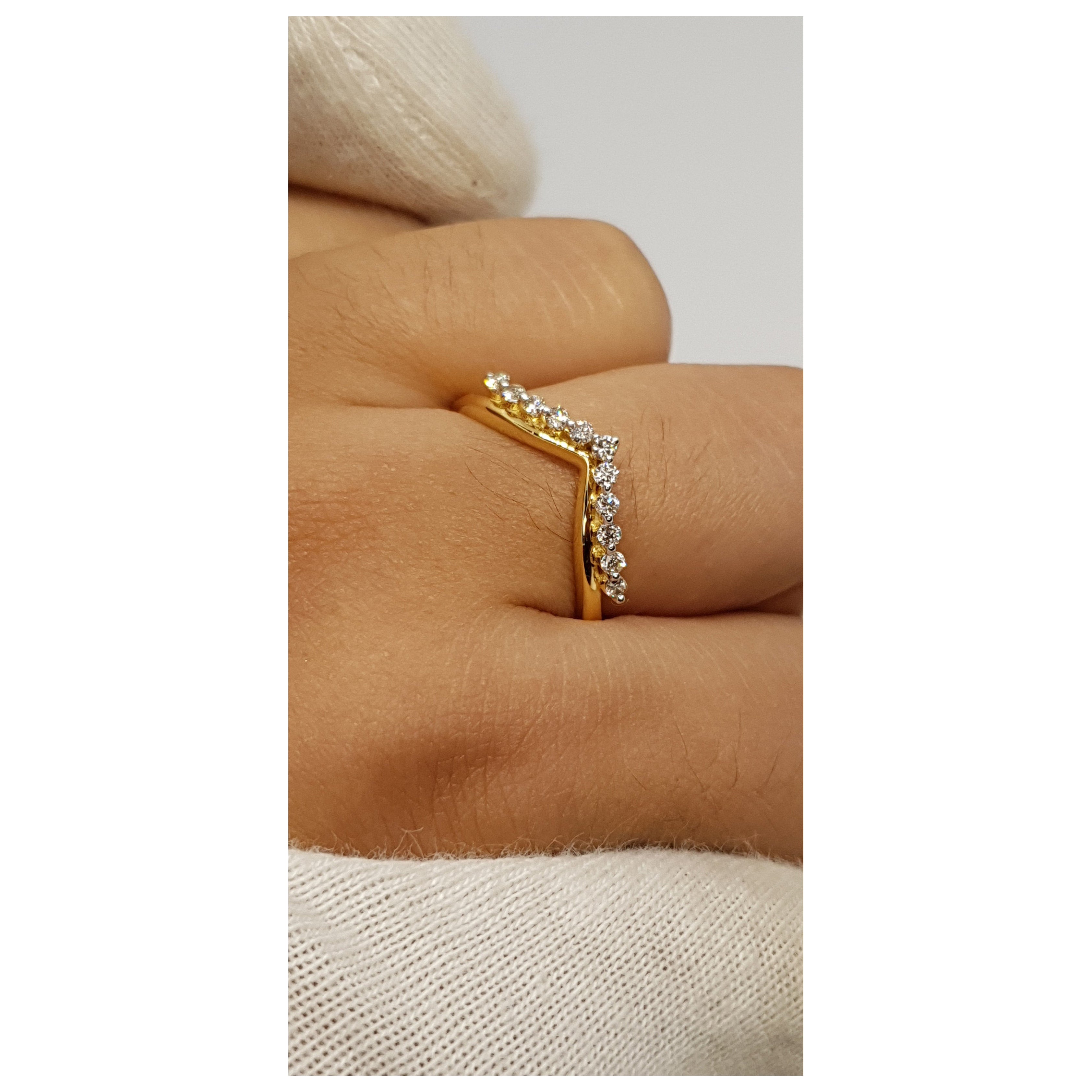 14k Solid Gold Diamond Curved Wedding Band Chevron Bridal Wedding Ring For Her.