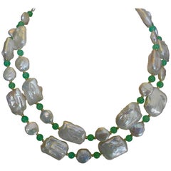 Michael Kneebone Tile Pearl Coin Pearl Chrysoprase Long Necklace