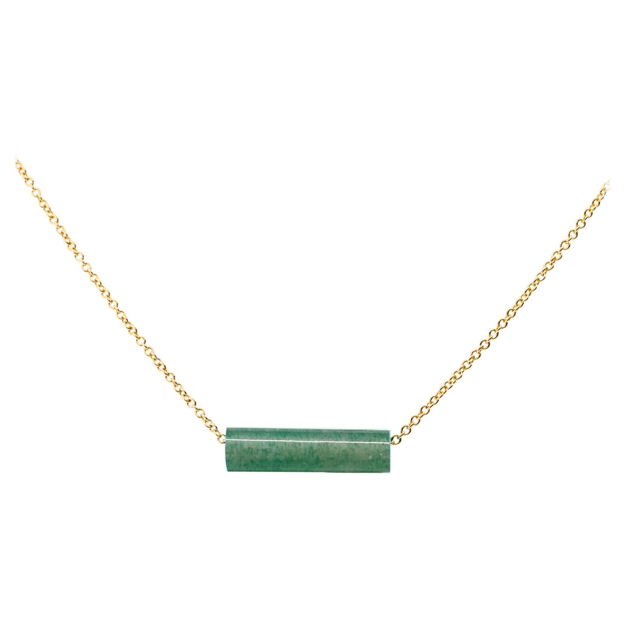 Alex Jona Aventurine Cylinder Pendant 18 Karat Yellow Gold Necklace