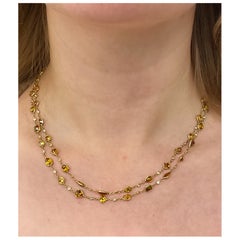 18K Yellow Gold, Colored Diamond and Diamond Longchain Necklace