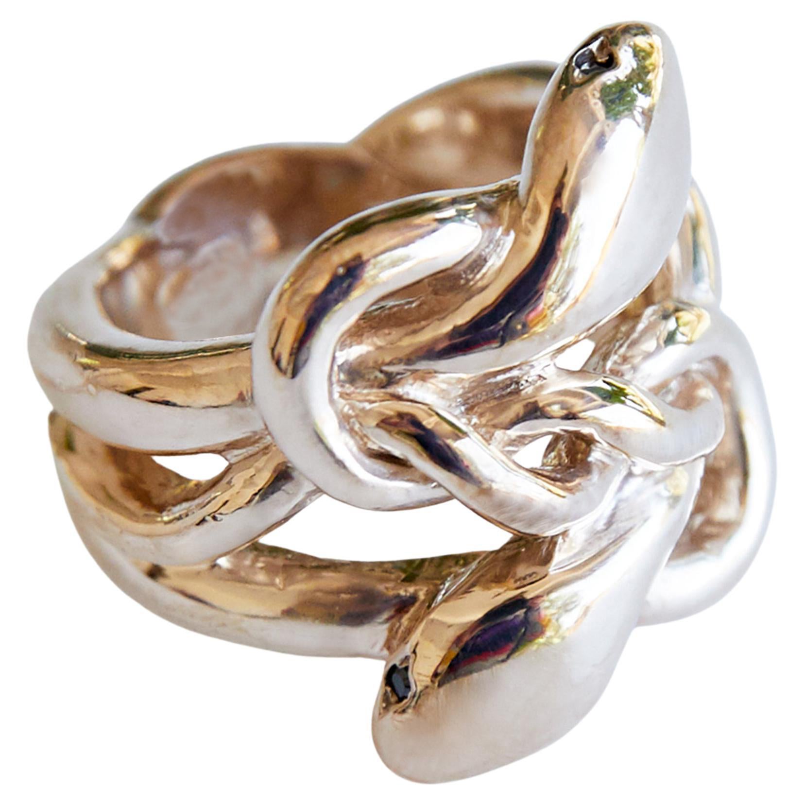 Black Diamond Snake Ring Double Head Victorian Style