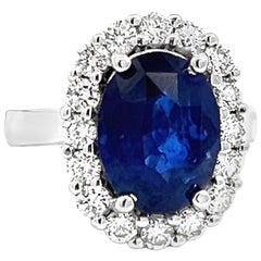 Anillo de diamantes naturales y zafiros azules ovalados en oro blanco de 18k, 6,82 ct, Dama-D