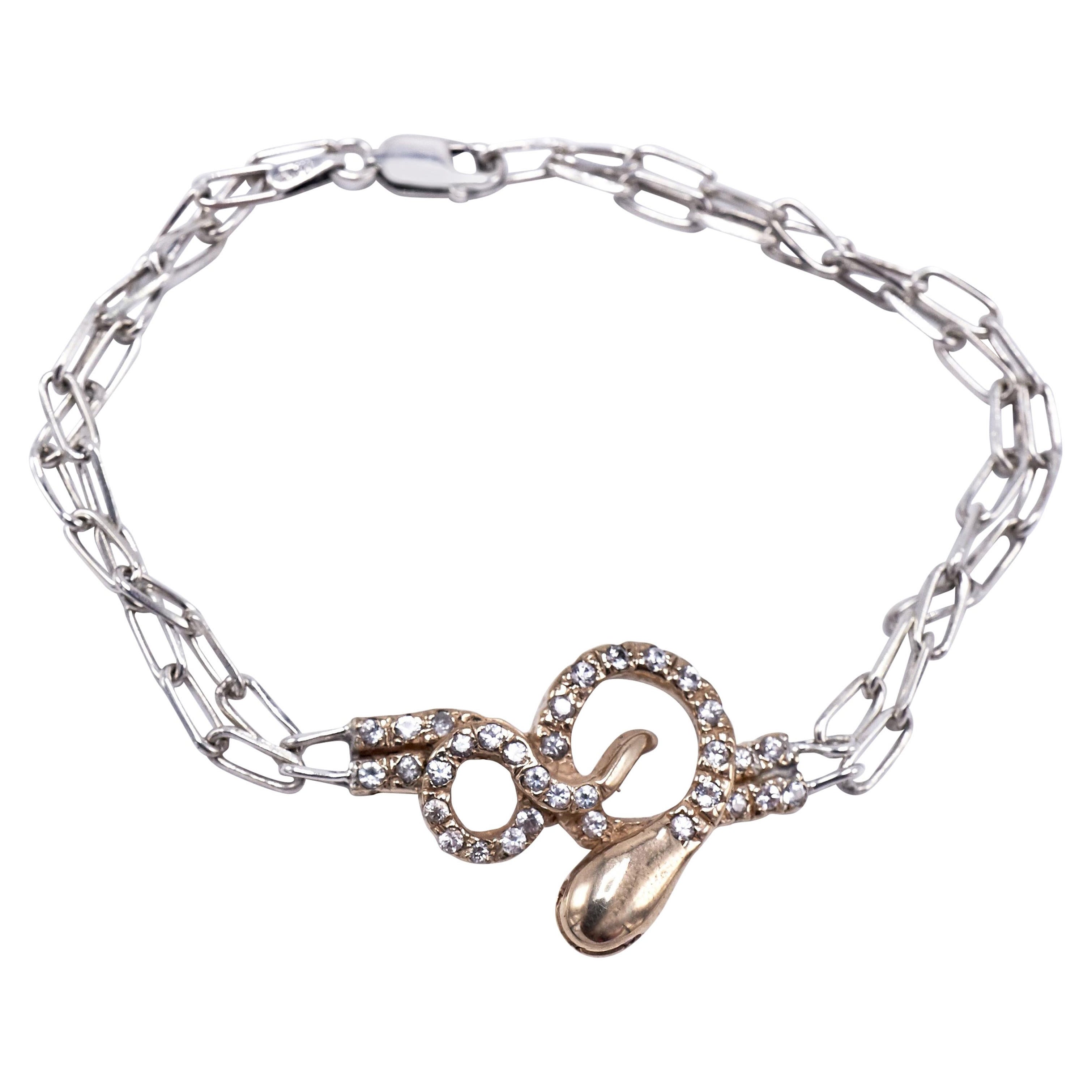 White Diamond Chain Snake Bracelet Ruby
