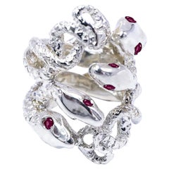 Anello a serpente di rubino rosso Anello da cocktail in argento Dichiarazione