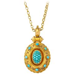 Antique English Victorian Turquoise Gold Locket 