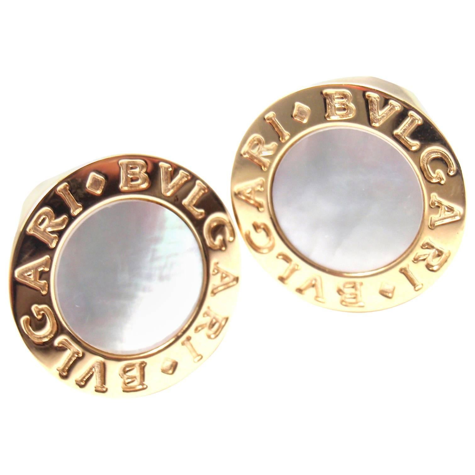 Bulgari Mother Of Pearl Yellow Gold Cufflinks For Sale