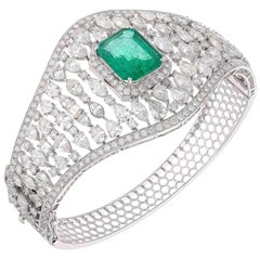 Bracciale in smeraldo naturale dello Zambia con diamante e oro 18k