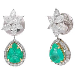 Natural Zambian Emerald Earring with Diamond and 18k Gold