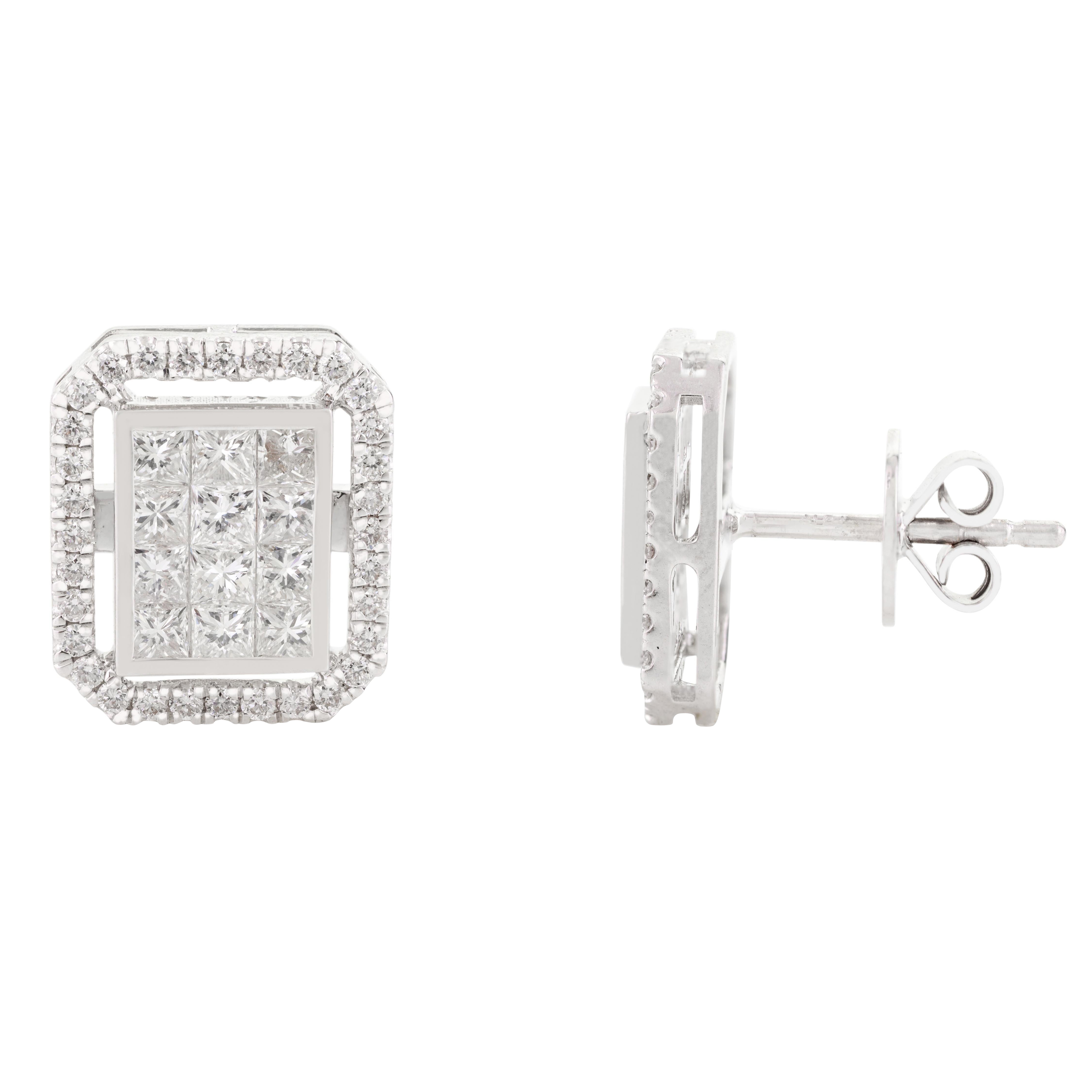 Illusion Set Sparkling Diamond Stud Earrings for Women in 18k White Gold