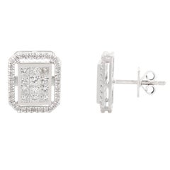 Illusion Set Sparkling Diamond Stud Earrings for Women in 18k White Gold