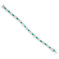 Bracciale tennis con smeraldo dello Zambia da 5,85 carati, diamanti da 4,06 carati e oro 14k