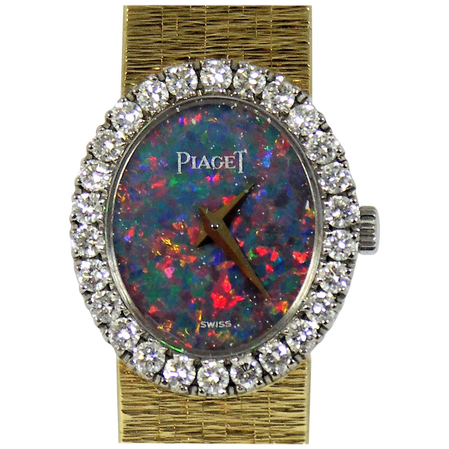 Piaget Yellow Gold Petite Opal Dial Diamond Bezel Quartz Wristwatch