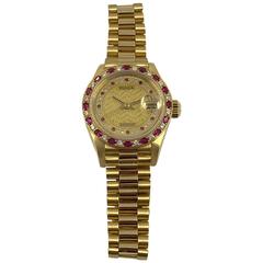 Rolex Yellow Gold Diamond Ruby Datejust Wristwatch 9