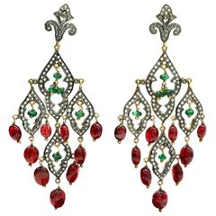 Tourmaline Diamond Silver on Gold Chandelier Earrings 10