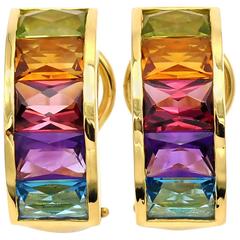 Multi Gemstone and Gold Clip-On Earrings 1