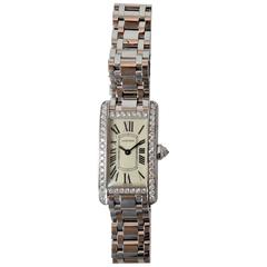 Brand New Cartier White Gold Diamond Tank Americaine Bracelet Wristwatch 2