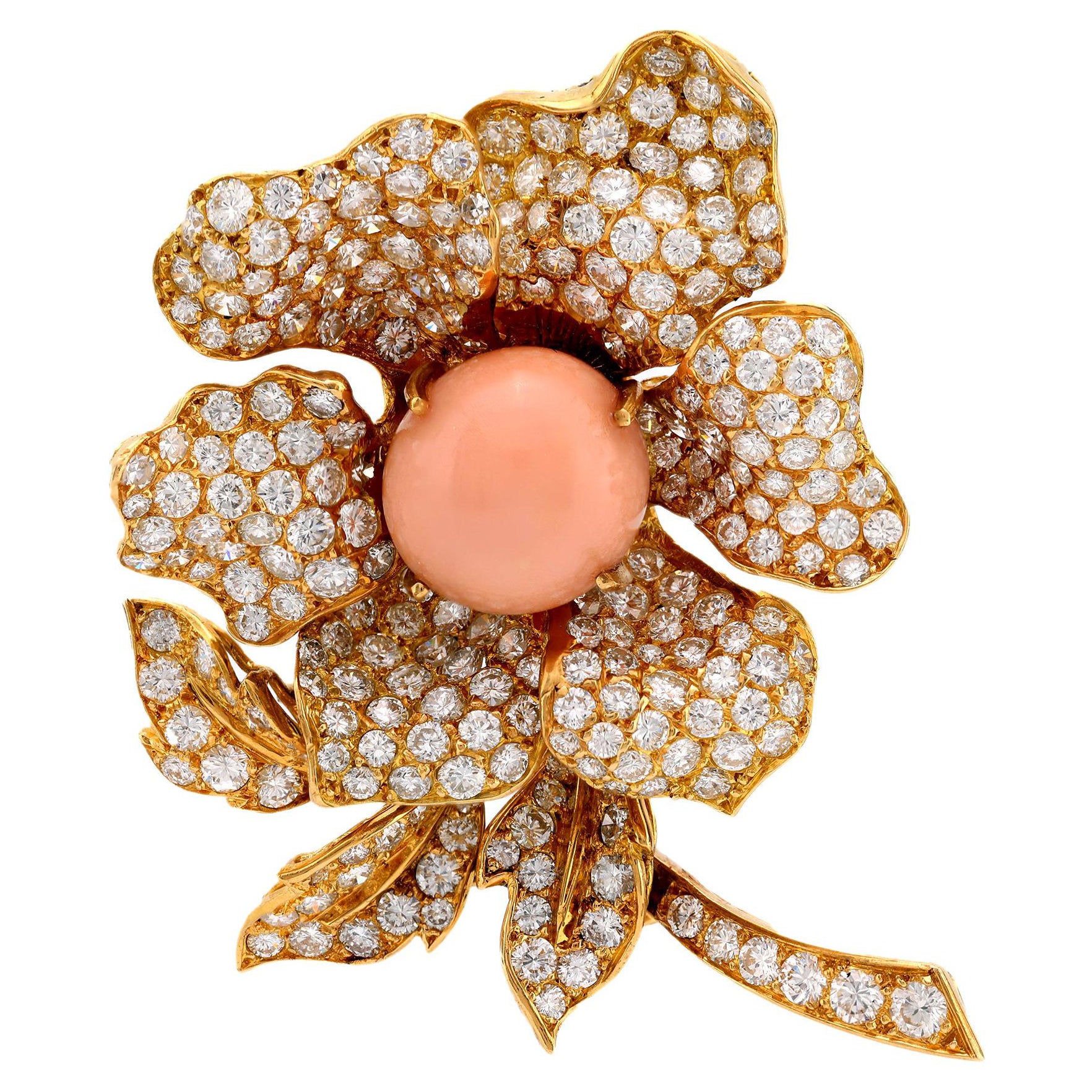 Rare Boucheron Paris natural conch pearl diamond 18k gold flower brooch