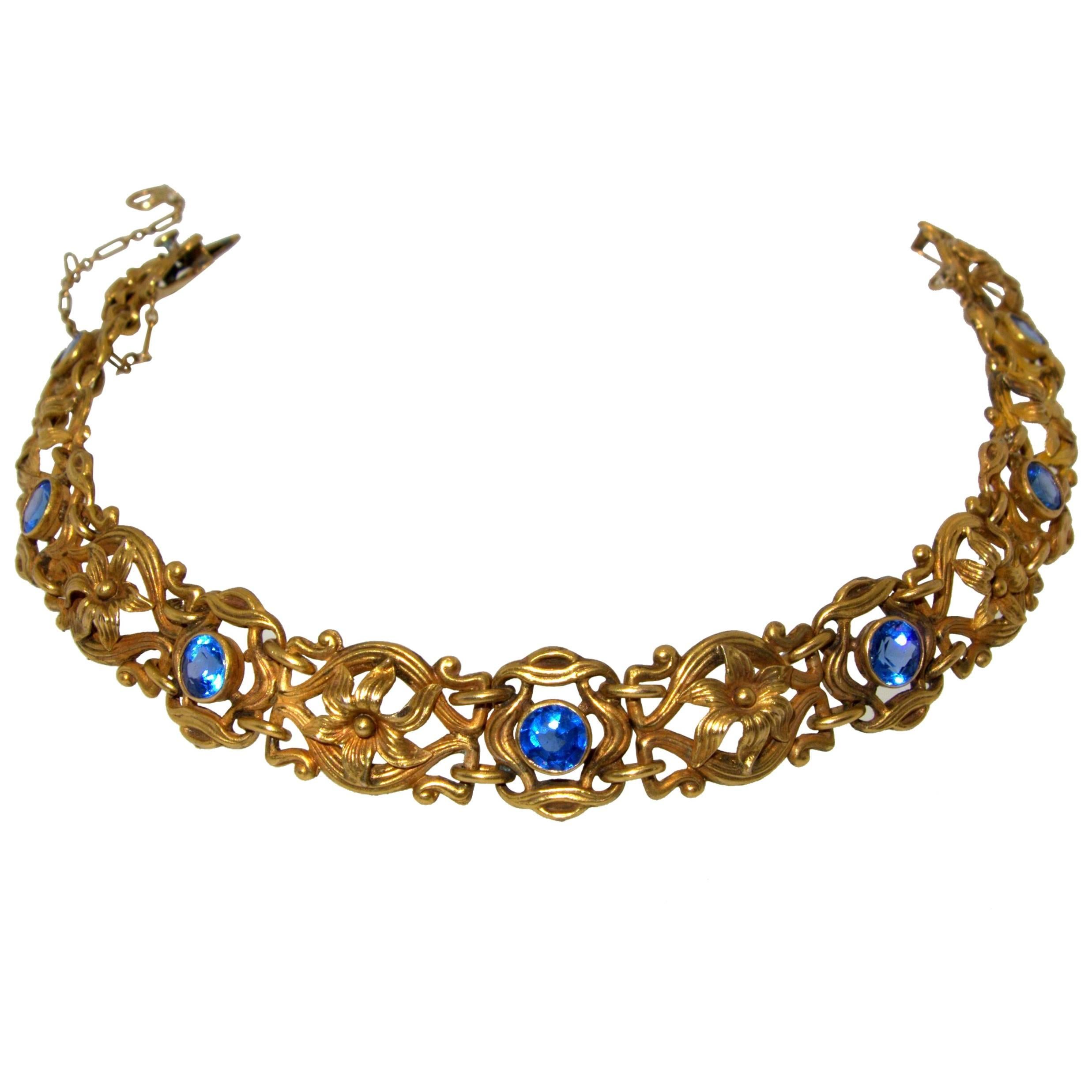 Art Nouveau Sapphire Yellow Gold Bracelet