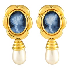 18K Yellow Gold Cameo and Pearl Earrings MF16-091224