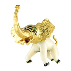 14K Yellow Gold Enameled Elephant Brooch MF01-091224