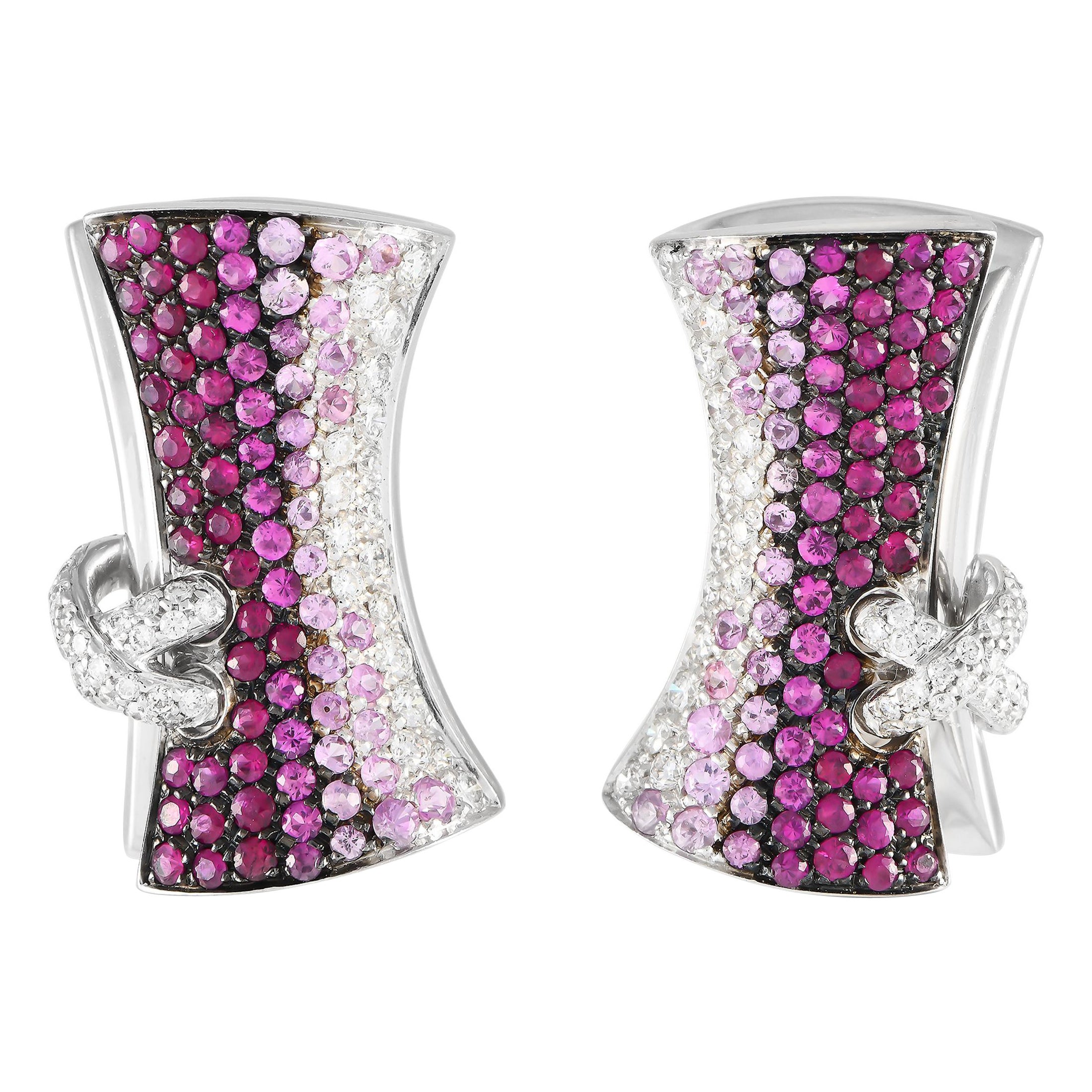 Stefan Hafner 18K White Gold 0.95ct Diamond and Pink Sapphire Earrings