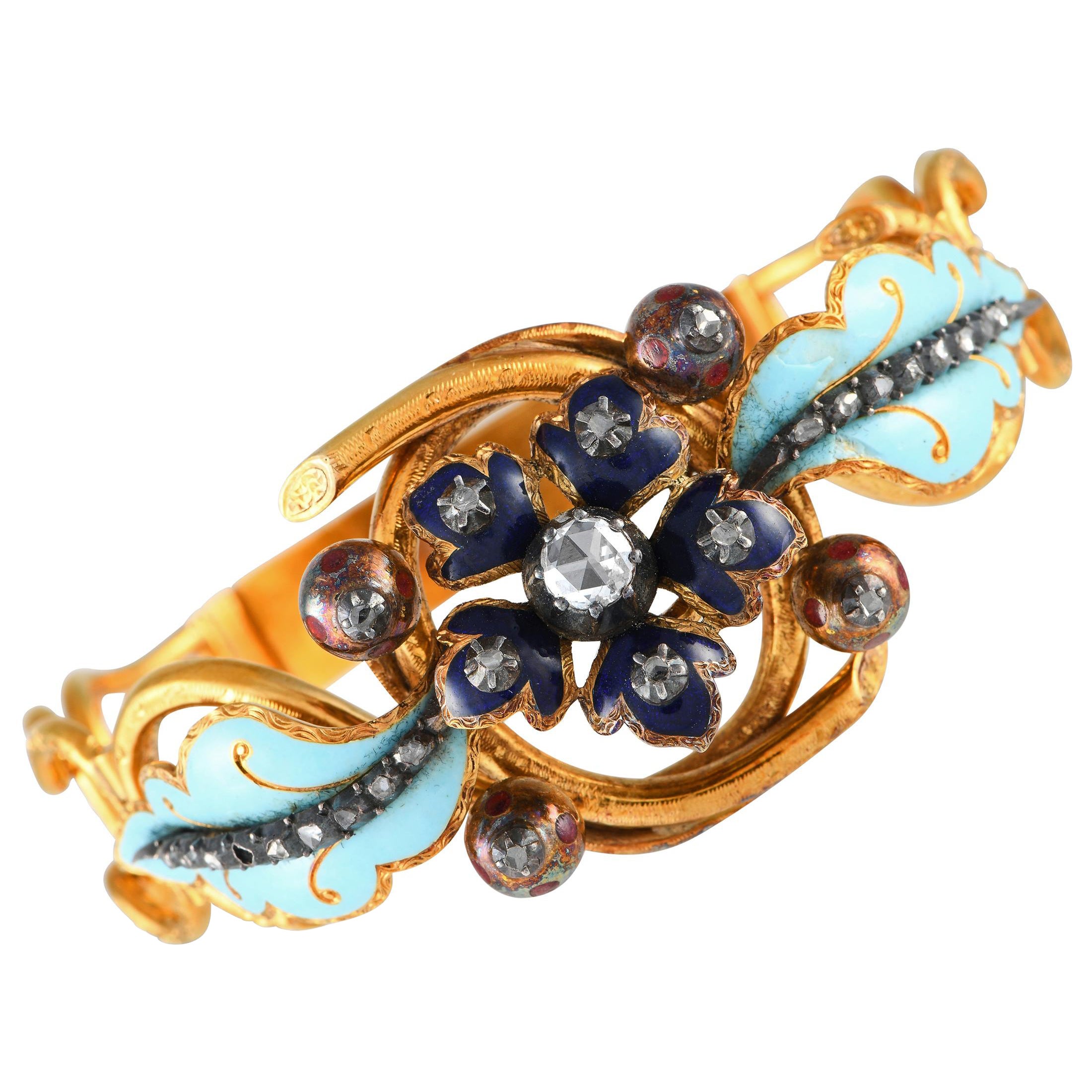 Victorian 18K Yellow Gold Diamond and Enameled Bracelet MF17-091824
