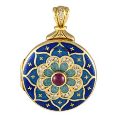 Faberge 18K Yellow Gold Diamond and Ruby Enameled Locket FB03-101424