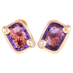 Pomellato Ritratto Ohrringe aus 18 Karat Gelbgold mit Diamanten und Amethysten PO23-102124
