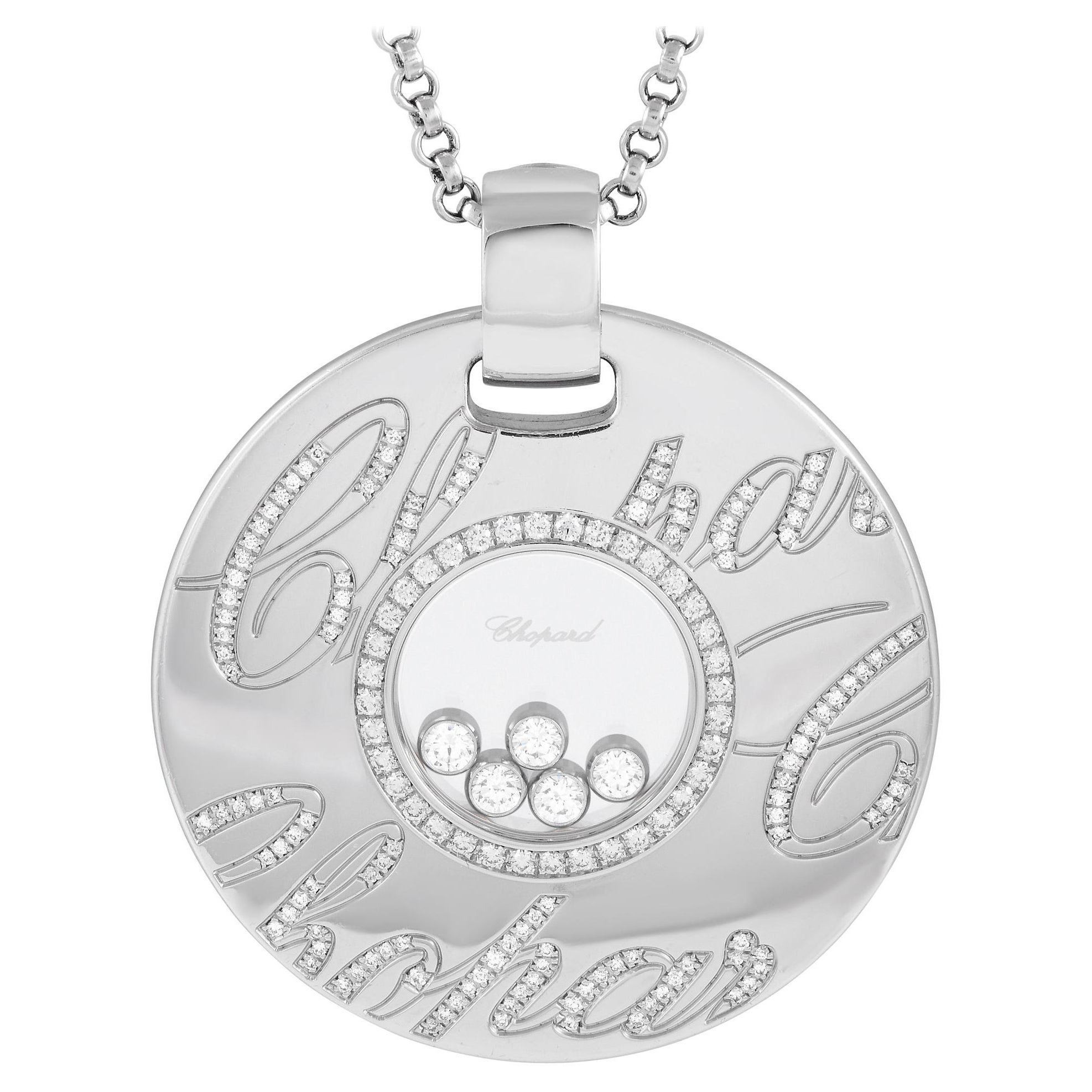 Chopard Happy Diamonds 18K White Gold 1.14ct Diamond Pendant Necklace For Sale